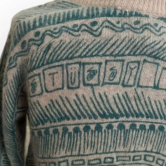 Stussy Vintage Women's Teal & Tan Angora & Wool Blend Cardigan Sweater Size M - Picture 10 of 12